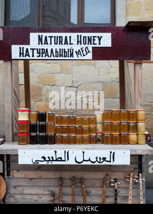 Natural honey jars on sale, Mtskheta tourist market, Georgia Stock Photo
