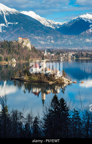 Top view over Lake Bled, Upper Carniola, Slovenia Stock Photo