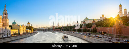 Panorama of the Moskva river with the Kremlin's towers at sunset, Moscow, Russia Stock Photo