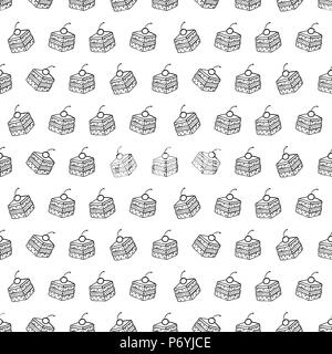 Cartoon cute cakes on white background. Simple seamless pattern. Linear coloring illustration. Stock Vector