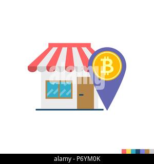 Bitcoin Accepted Shop Flat Icon Stock Vector