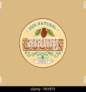 Cocoa and hot chocolate logos. modern vintage badges for the shop menu. Vector illustration. calligraphy style for frames, labels. engraved hand drawn in old sketch. Stock Vector