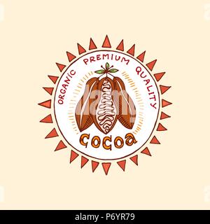 Cocoa and hot chocolate logos. modern vintage badges for the shop menu. Vector illustration. calligraphy style for frames, labels. engraved hand drawn in old sketch. Stock Vector