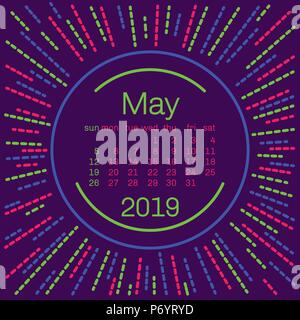 2019. MayCalendar page in memphis style poster for concept typography design, flat color. Week starts on Sunday Stock Vector