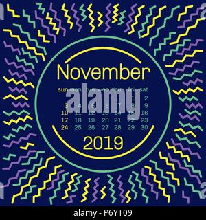 Vector of calendar 2019 ( November ) in simple clean table style with ...