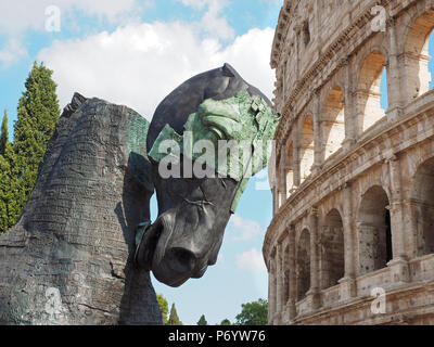 Rome, Italy - 2016 September: Horse sculpture of Gustavo Acheves in front of Colosseum Stock Photo