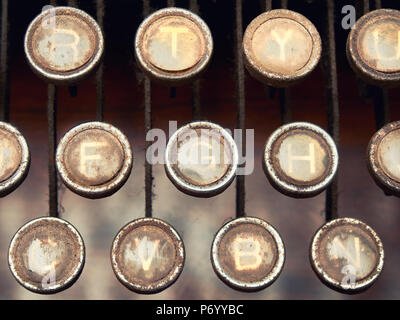 Close up of keys of old typewriter covered with dust Stock Photo