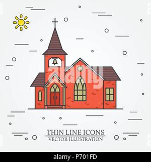 Vector thin line icon church. For web design and application interface, also useful for infographics. Vector illustration. Stock Vector
