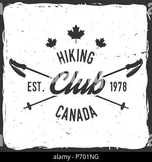 Hiking club badge with Trekking Poles. Vector illustration. Concept for shirt or logo, print, stamp. Stock Vector