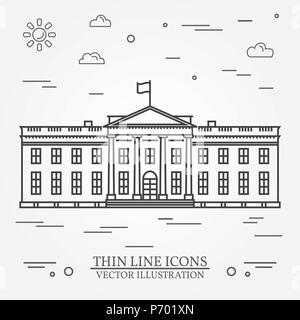 Vector thin line icon White house. For web design and application interface, also useful for infographics. Stock Vector