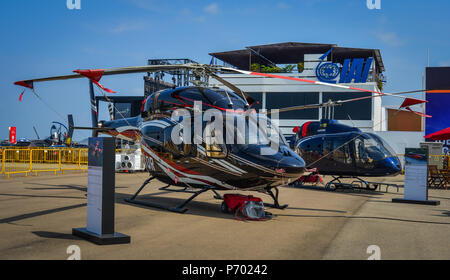 Singapore - Feb 10, 2018. Bell 429 GlobalRanger twin-engine helicopter on display in Changi, Singapore. Stock Photo