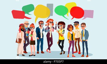 People Group Chat Vector. Business People. Communication Social Network. Social Group.Speech Bubbles. Illustration Stock Vector
