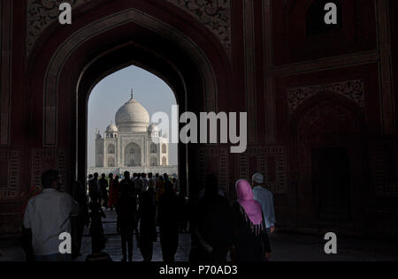 Visiting Taj Mahal, Agra, one of the wonder's of the world Stock Photo