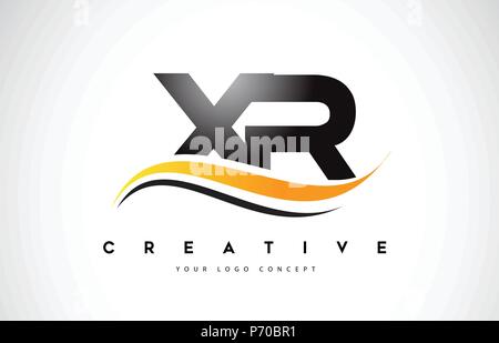 XR X R Swoosh Letter Logo Design with Modern Yellow Swoosh Curved Lines ...