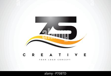 ZS Z S Swoosh Letter Logo Design with Modern Yellow Swoosh Curved Lines ...