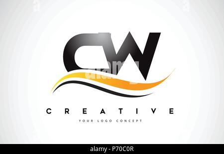 CW Letter Design with Brush Stroke and Modern 3D Look Vector ...