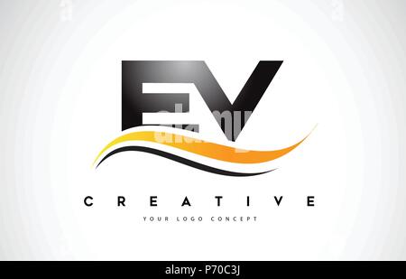 EV Letter Design with Brush Stroke and Modern 3D Look Vector ...