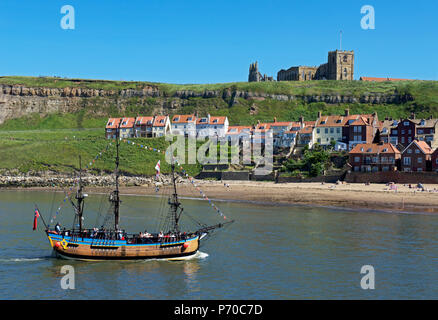 Galleon for boat trips, Whitby, North Yorkshire, England UK Stock Photo