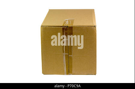Cardboard box front side with isolated on white Stock Photo