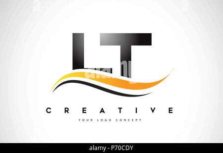 LT L T Swoosh Letter Logo Design with Modern Yellow Swoosh Curved Lines ...