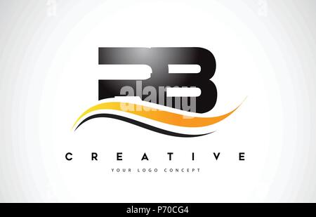 RB R B Swoosh Letter Logo Design with Modern Yellow Swoosh Curved Lines ...