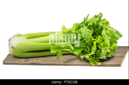 Fresh celery on wooden isolated on white background Stock Photo