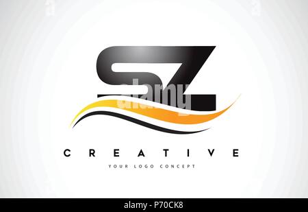 SZ S Z Swoosh Letter Logo Design with Modern Yellow Swoosh Curved Lines Vector Illustration. Stock Vector