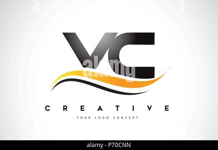 VC V C Letter Logo Design with Swoosh and Black Brush Stroke. Modern ...
