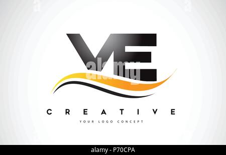 VE V E Swoosh Letter Logo Design with Modern Yellow Swoosh Curved Lines ...