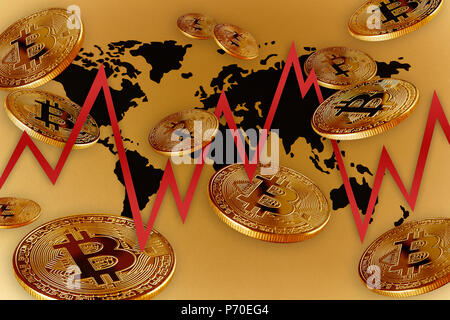 Golden Bitcoin global market Stock Photo