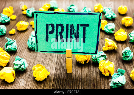 Conceptual hand writing showing Print. Business photo showcasing Produce letter numbers symbols on paper by machine using ink or toner Crumpled papers Stock Photo