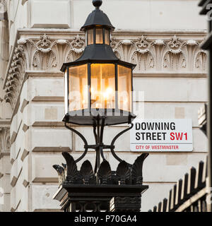 London, UK - 20th November 2013: The iconic sign for Dowing Street, Westminster.  Number 10 is the official residence of the Prime Minister. In London Stock Photo