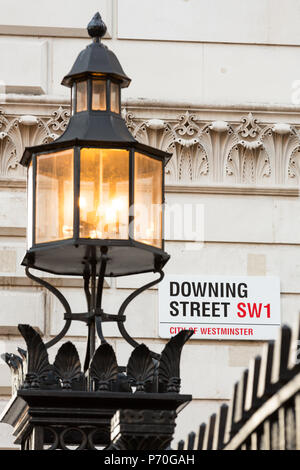 London, UK - 20th November 2013: The iconic sign for Downing Street, Westminster.  Number 10 is the official residence of the Prime Minister. In Londo Stock Photo