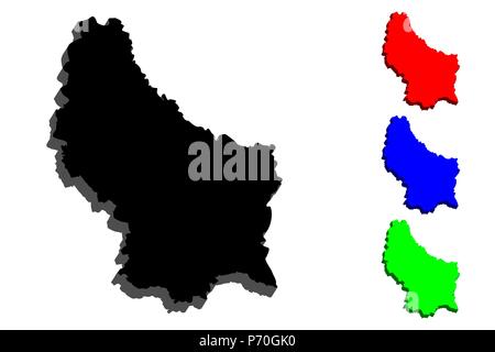 3D map of Luxembourg (Grand Duchy of Luxembourg) - black, red, blue and green - vector illustration Stock Vector