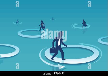 Vector of a businessman walking inside circle. Business challenge and difficulty concept Stock Vector