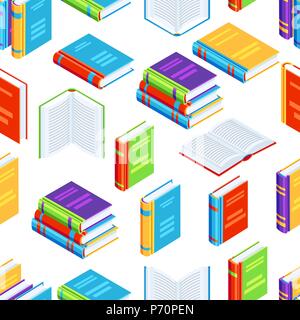 Seamless pattern with isometric books. Stock Vector