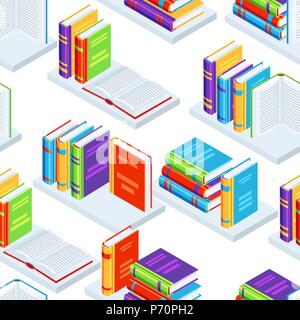 Seamless pattern with isometric books. Stock Vector