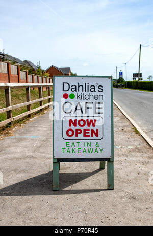 An advertising board for Dahlias Kitchen in Blackpool, Lancashire, UK Stock Photo