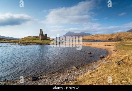 The ruins of Ardvreck Castle on Loch Assynt in Scotland