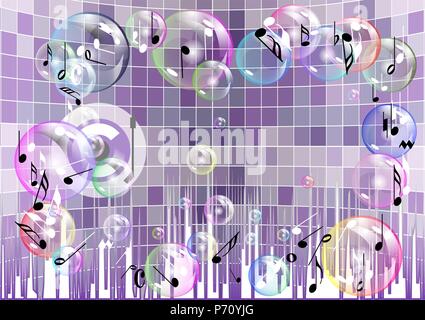 musical abstract background with note and bubbles Stock Vector