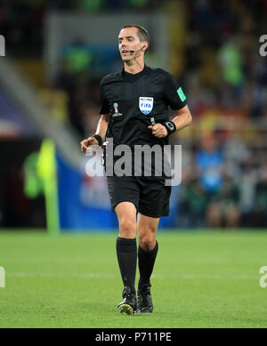 Referee Mark Geiger during the FIFA World Cup 2018, round of 16 match at the Spartak Stadium, Moscow. PRESS ASSOCIATION Photo. Picture date: Tuesday July 3, 2018. See PA story WORLDCUP England. Photo credit should read: Adam Davy/PA Wire. RESTRICTIONS: Editorial use only. No commercial use. No use with any unofficial 3rd party logos. No manipulation of images. No video emulation Stock Photo