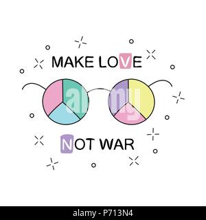 Make love not war. Rainbow hippie sun glasses with peace sign. Vector Stock Vector