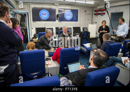 Secretary of Defense Jim Mattis briefs the press during a flight to Washington, D.C., May 11, 2017.  (DOD Stock Photo