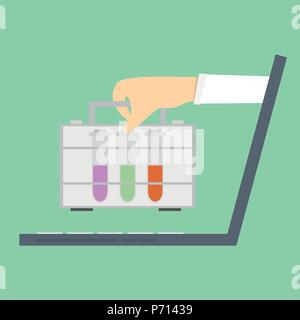 Laboratory research, online consultations, medicine. Vector illustration in flat Stock Vector