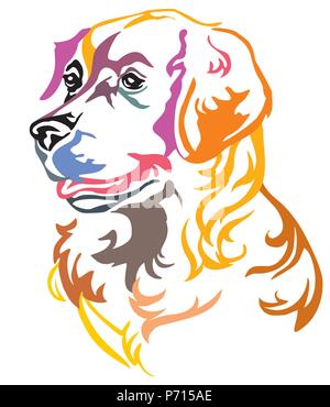 Colorful decorative portrait in profile of Dog Golden Retriever, vector illustration in different colors isolated on white background. Image for desig Stock Vector