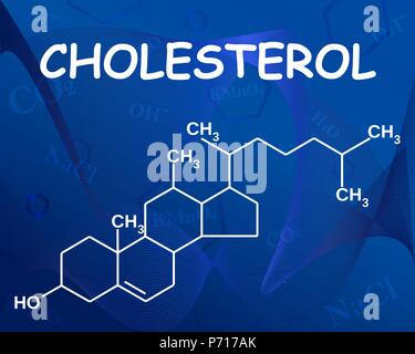Cholesterol chemical formula. Vector illustration. Formula beautiful blue background. Stock Vector