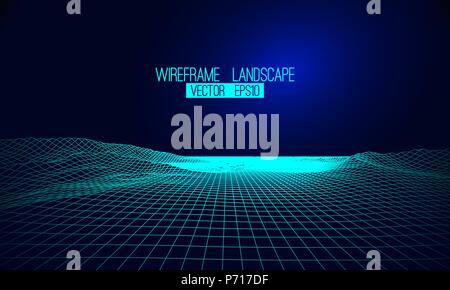 Abstract vector wireframe landscape background. Cyberspace grid. 3d futuristic vector illustration Stock Vector