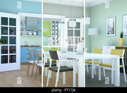 Splitted color variations of a modern kitchen with a beautiful design ...