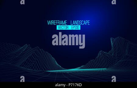 Abstract vector wireframe landscape background. Cyberspace grid. 3d futuristic vector illustration Stock Vector