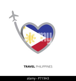 Philippines travel concept. Heart shape flag with airplane Stock Vector